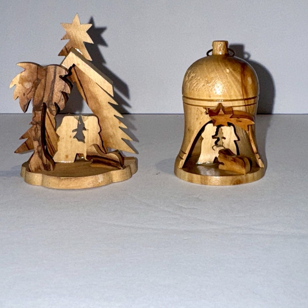 Vintage Hand-Carved Wooden Nativity Christmas‎ Ornaments
